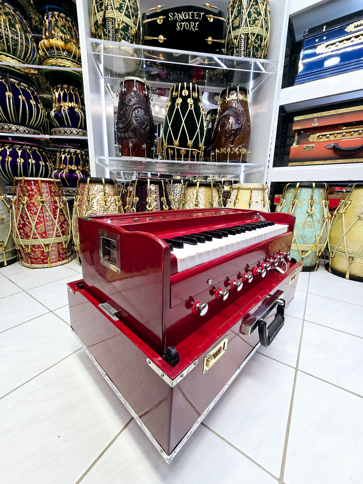 Crimson Odyssey Harmonium – Professional 2-Reed Traveller with Silver Accents (Cosmetic Defects)