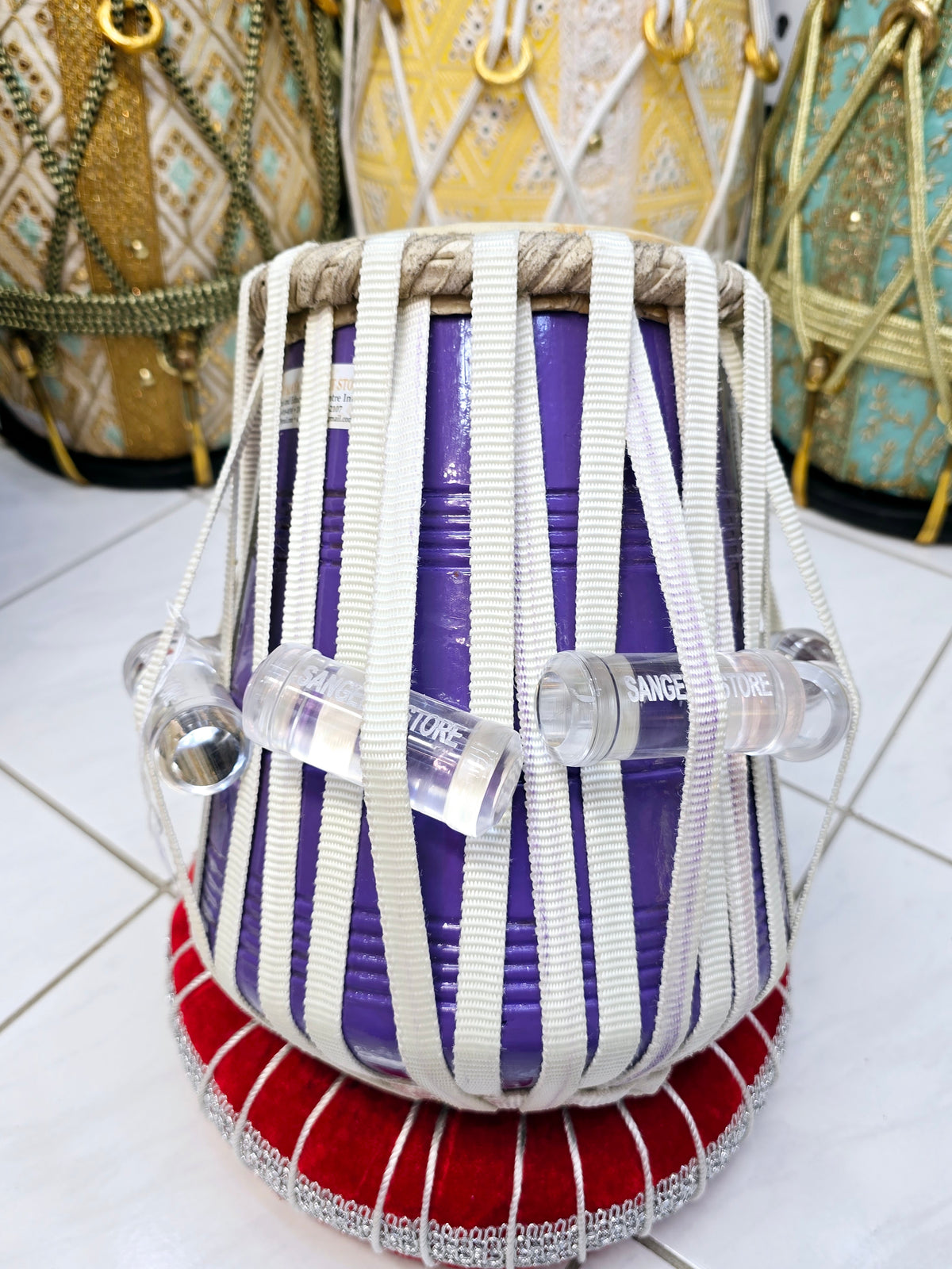 Lavender Sur Dayan – 5.25" B/C Red Sheesham, Premium Clear Sangeet Store Ghattas, Nylon Straps (Minor Buzz & Cosmetic Defects)