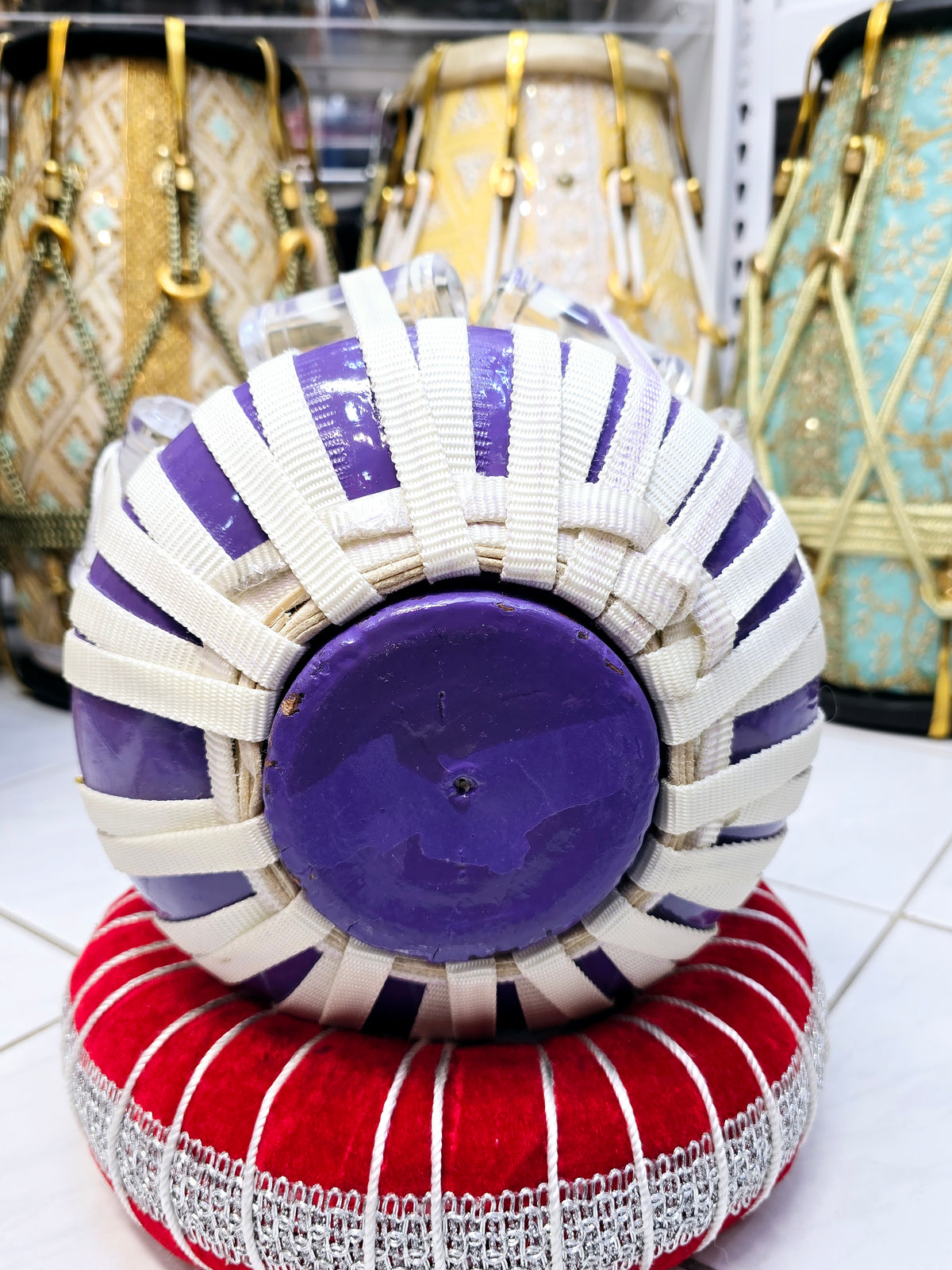 Lavender Sur Dayan – 5.25" B/C Red Sheesham, Premium Clear Sangeet Store Ghattas, Nylon Straps (Minor Buzz & Cosmetic Defects)