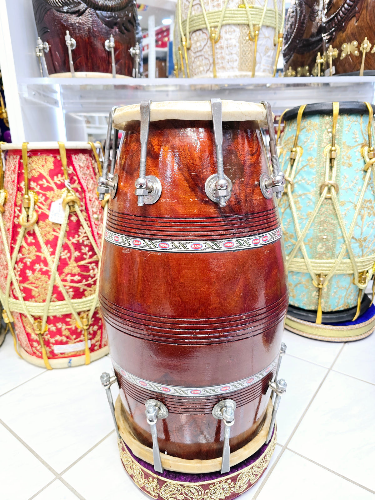 For Rent ONLY *Contact Us on WhatsApp*: Raga Dhvani™ – 12.4 lbs Traditional Sheesham Dholak with Natural Finish, Minor Cosmetic Defects & Small External Surface Cracks