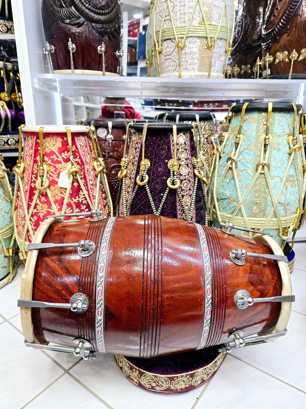 For Rent ONLY *Contact Us on WhatsApp*: Raga Dhvani™ – 12.4 lbs Traditional Sheesham Dholak with Natural Finish, Minor Cosmetic Defects & Small External Surface Cracks