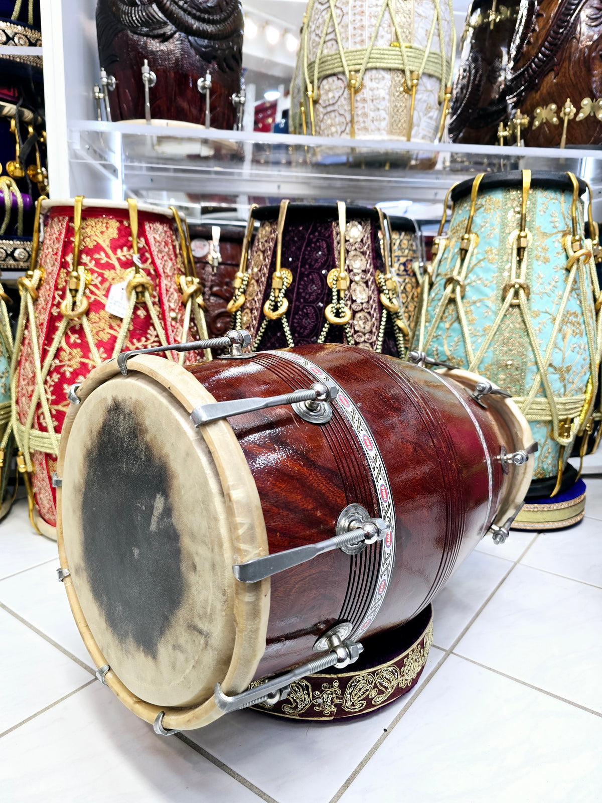 For Rent ONLY *Contact Us on WhatsApp*: Raga Dhvani™ – 12.4 lbs Traditional Sheesham Dholak with Natural Finish, Minor Cosmetic Defects & Small External Surface Cracks