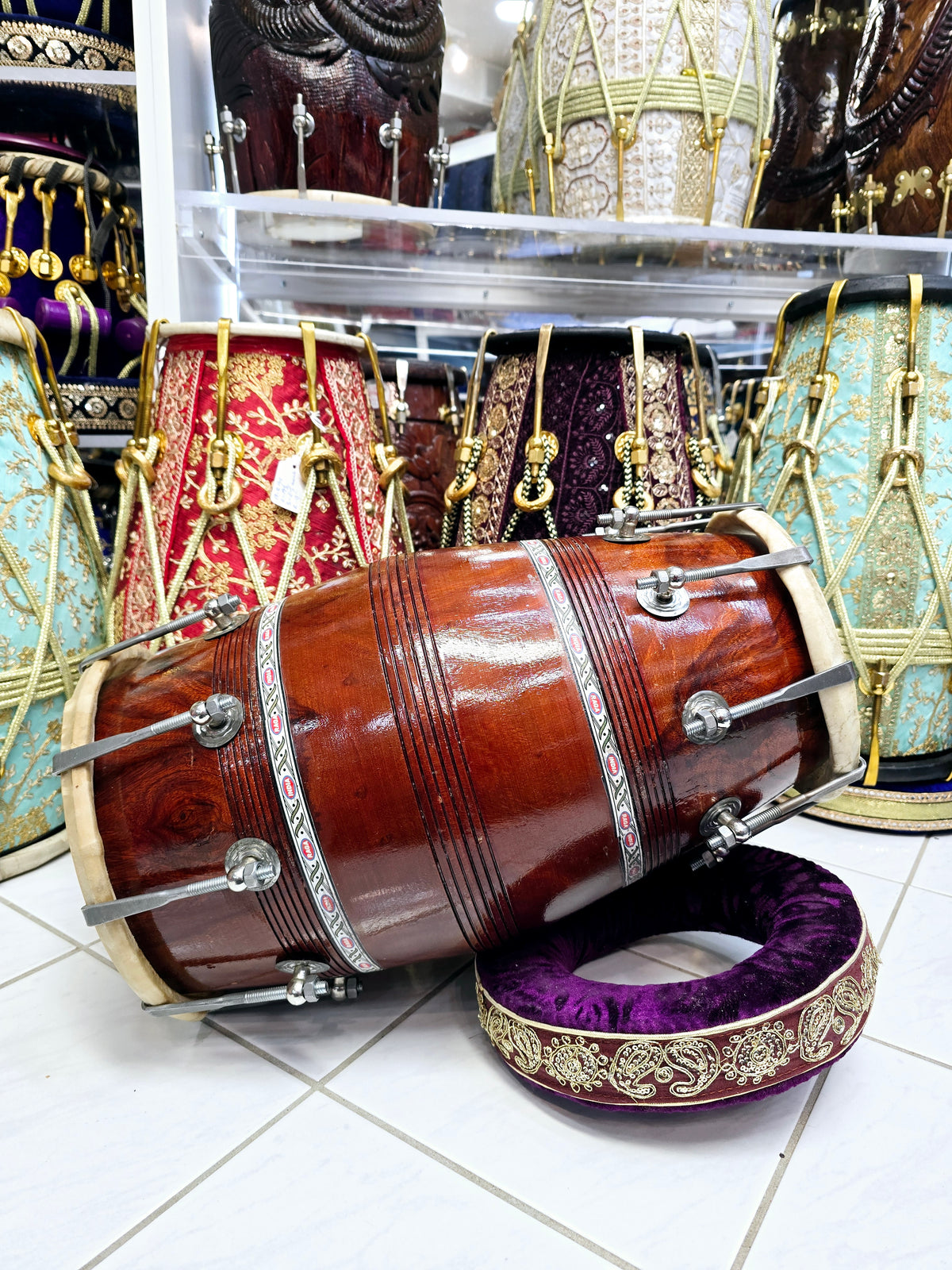 For Rent ONLY *Contact Us on WhatsApp*: Raga Dhvani™ – 12.4 lbs Traditional Sheesham Dholak with Natural Finish, Minor Cosmetic Defects & Small External Surface Cracks