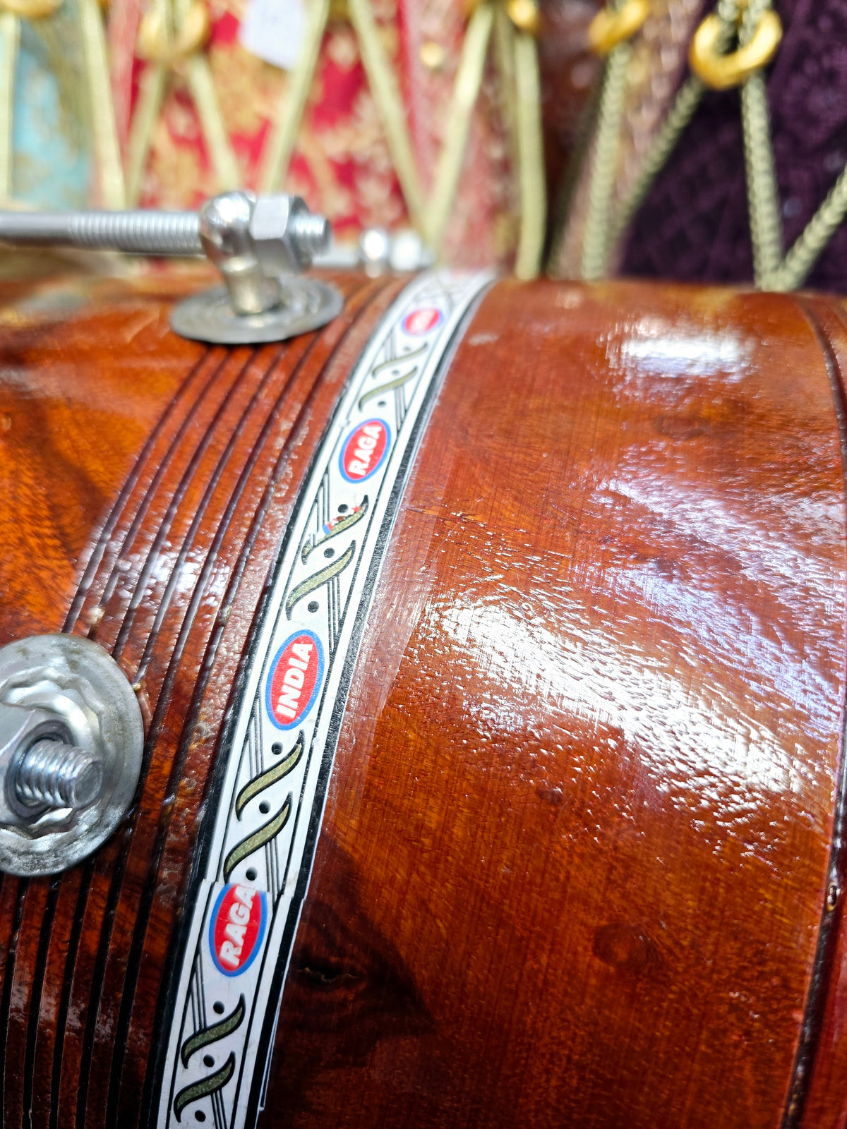 For Rent ONLY *Contact Us on WhatsApp*: Raga Dhvani™ – 12.4 lbs Traditional Sheesham Dholak with Natural Finish, Minor Cosmetic Defects & Small External Surface Cracks
