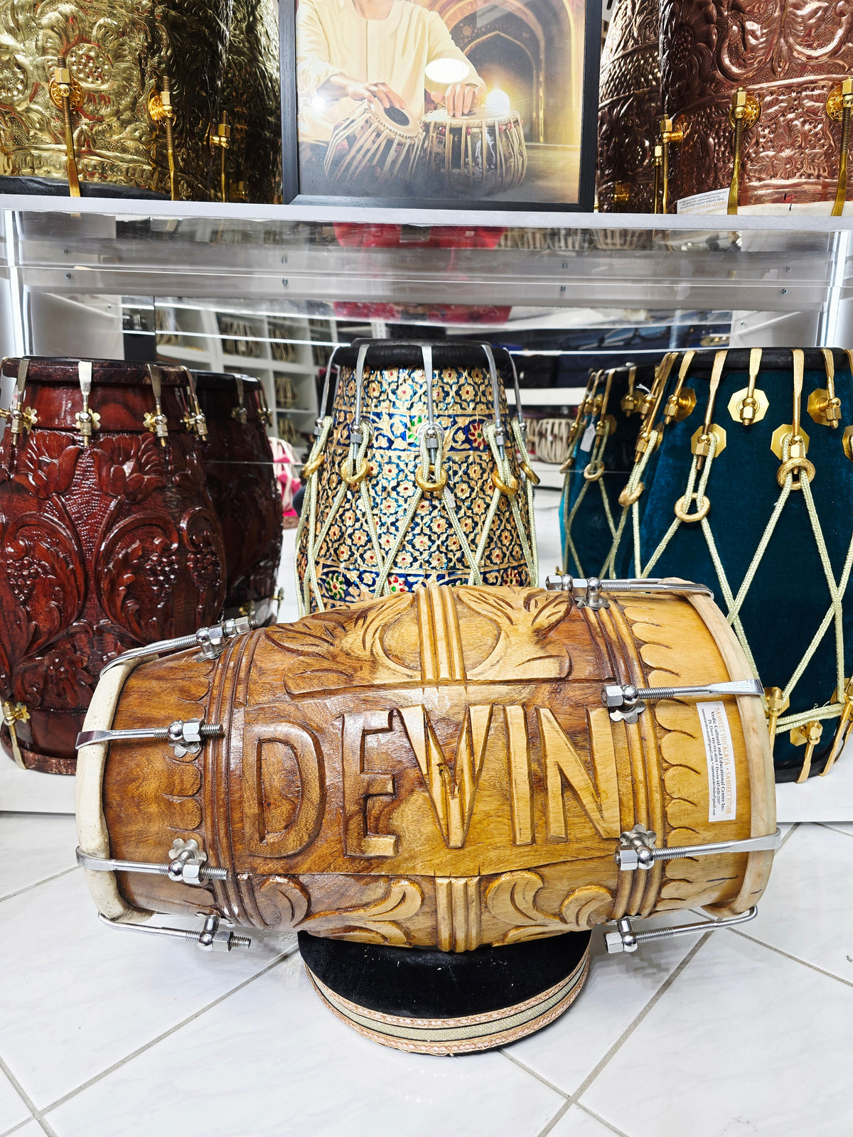 Devin Legacy Carve – Devin's Former Personal Studio Toned Dholak *Rare Rosewood* - Sangeet Store