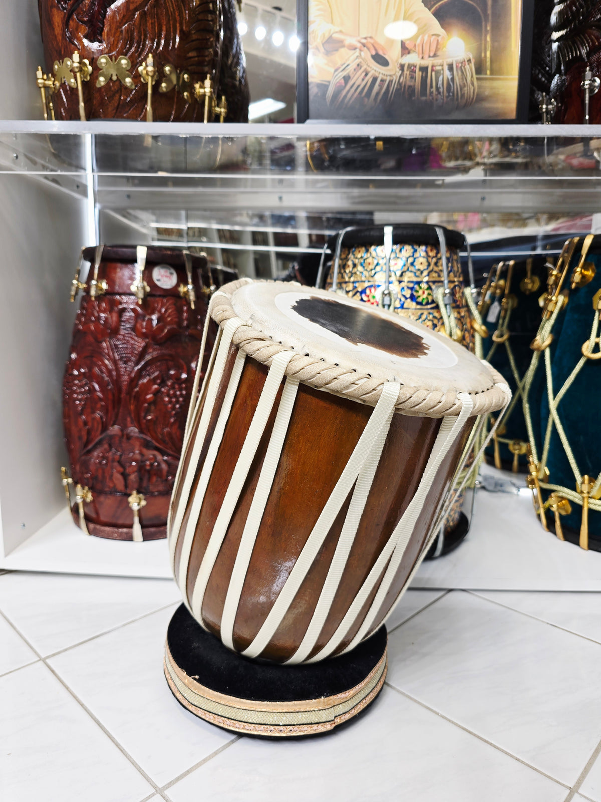 Pure Resonance: 15" Tall 9.75" Plain Wooden 16lbs Red Sheesham Dhamma with Nylon Straps