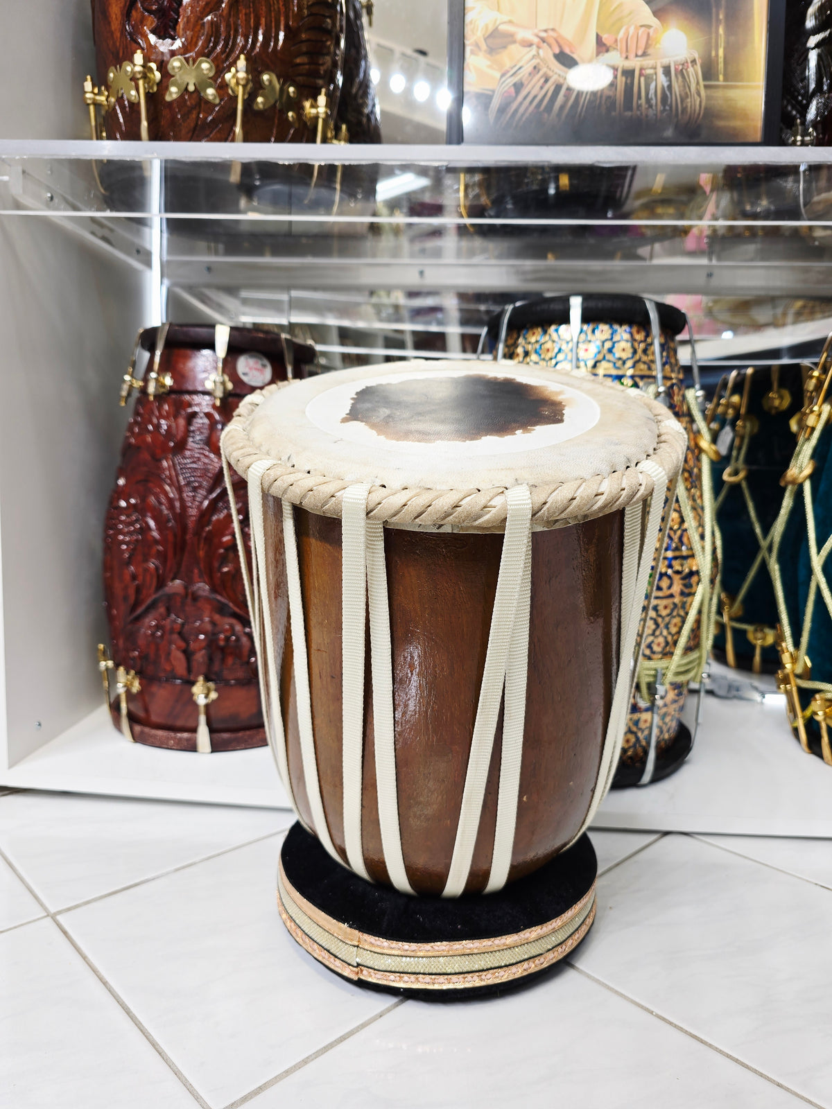 Pure Resonance: 15" Tall 9.75" Plain Wooden 16lbs Red Sheesham Dhamma with Nylon Straps