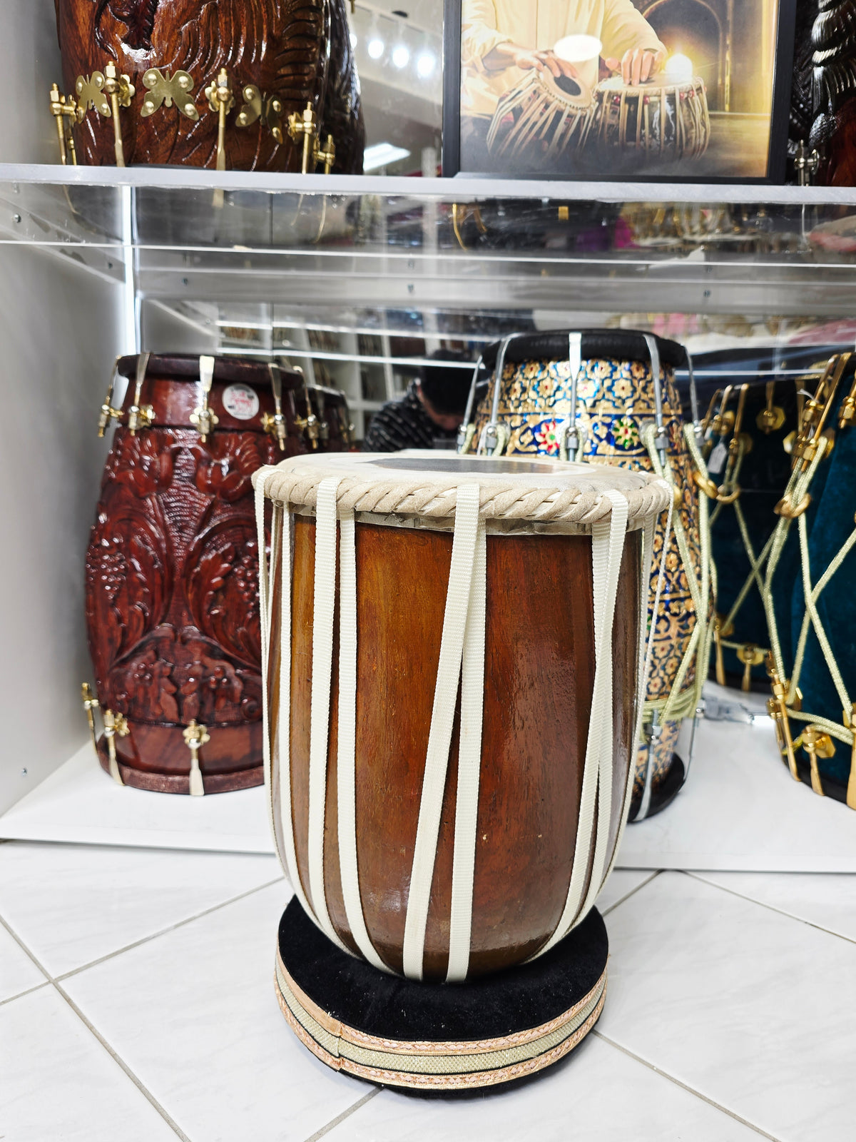 Pure Resonance: 15" Tall 9.75" Plain Wooden 16lbs Red Sheesham Dhamma with Nylon Straps