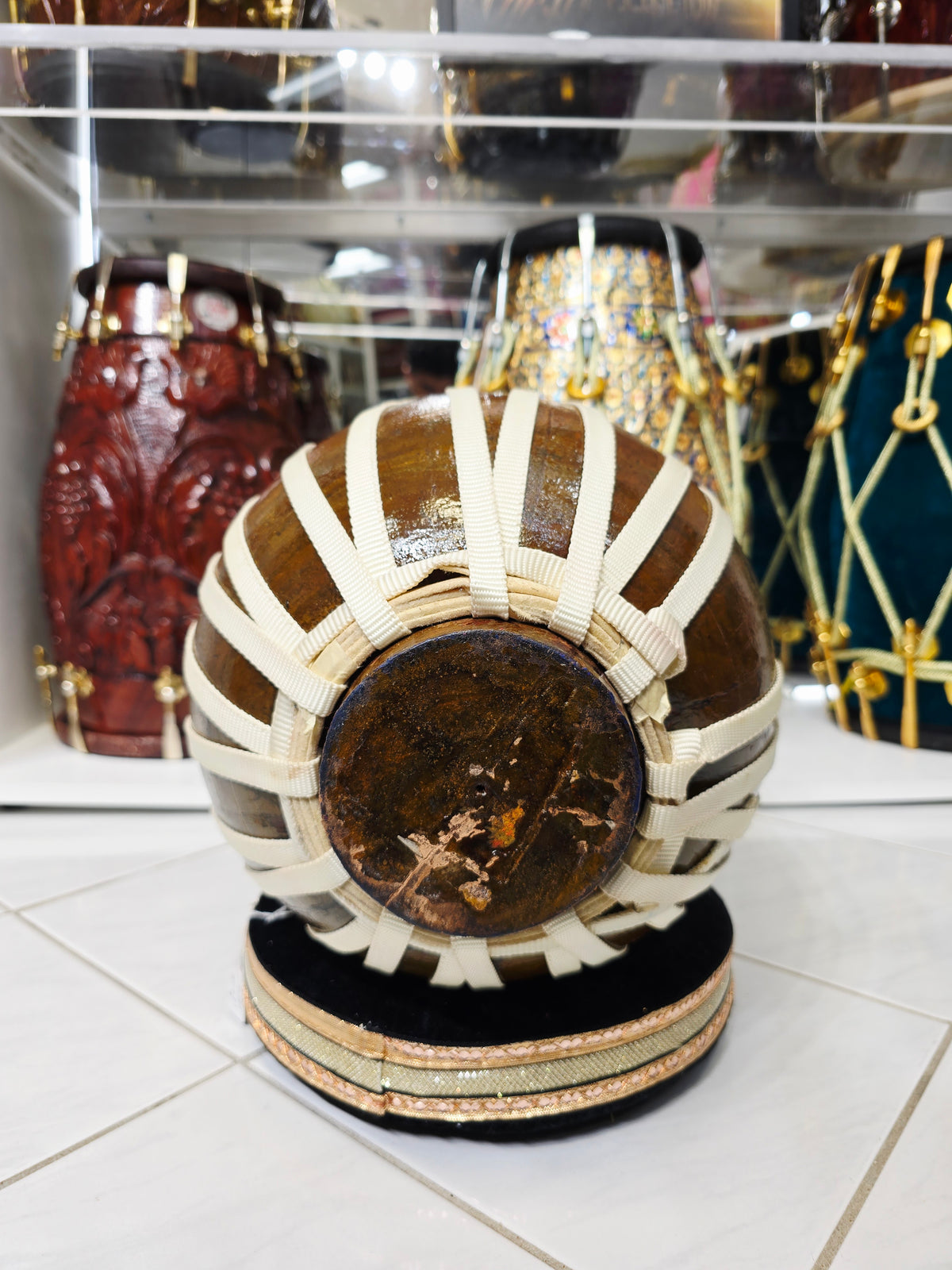 Pure Resonance: 15" Tall 9.75" Plain Wooden 16lbs Red Sheesham Dhamma with Nylon Straps