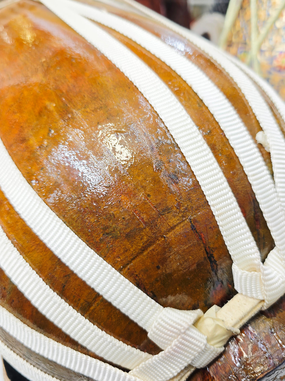 Pure Resonance: 15" Tall 9.75" Plain Wooden 16lbs Red Sheesham Dhamma with Nylon Straps
