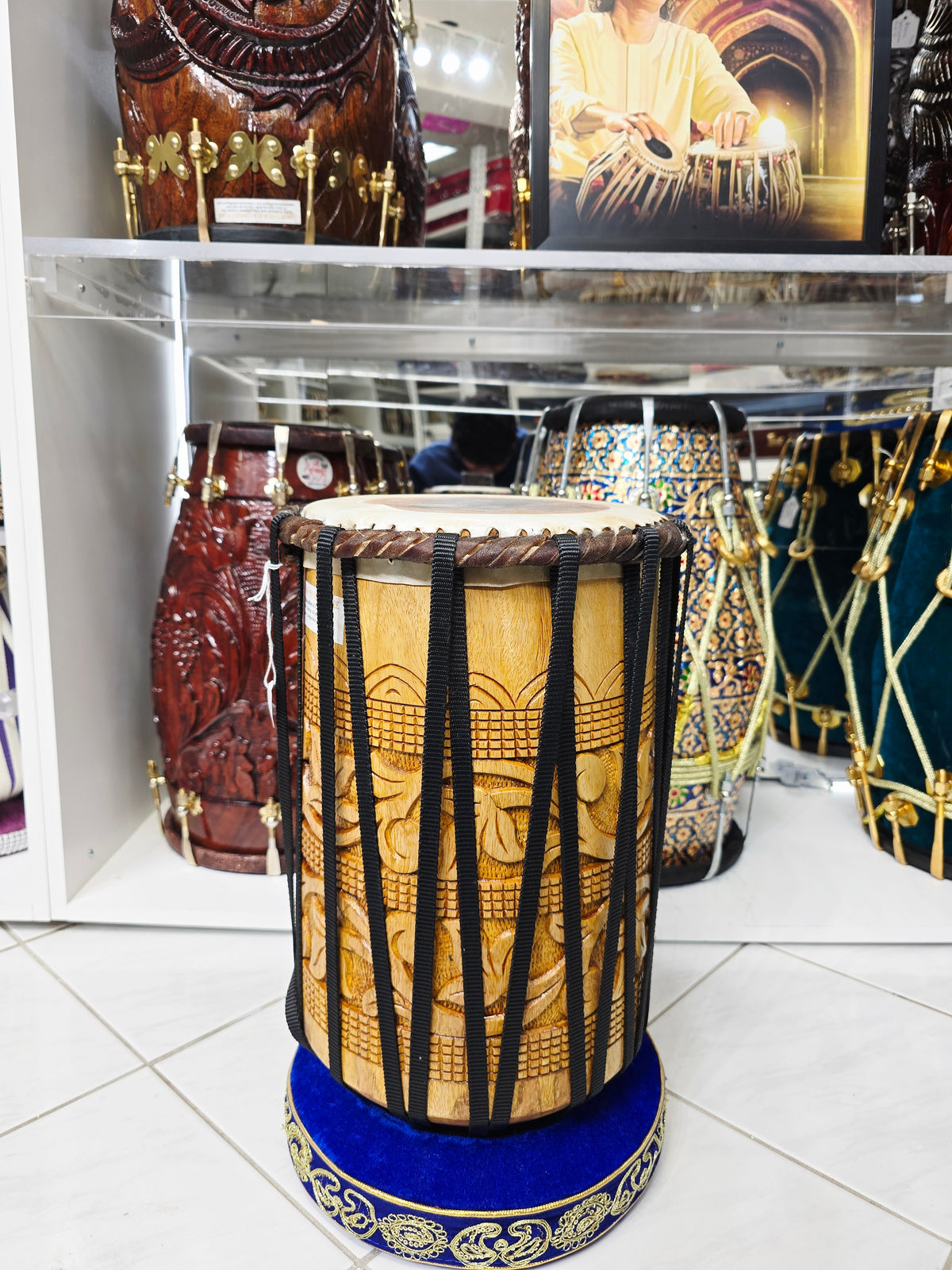 Bass Veda – Encarved Red Sheesham Dhamma (15.5" Height, 8.5" Top, 10lbs, Black Nylon Straps)