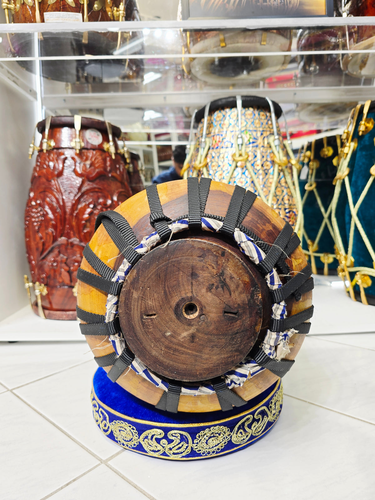 Bass Veda – Encarved Red Sheesham Dhamma (15.5" Height, 8.5" Top, 10lbs, Black Nylon Straps)