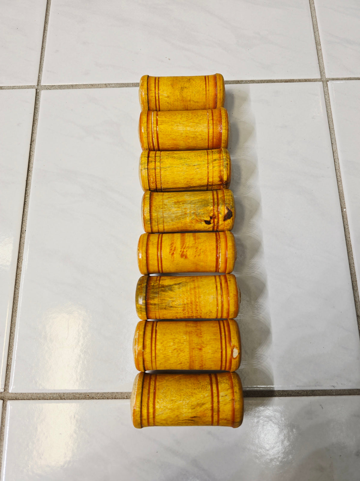 Yellow Wooden Dayan Ghattas (8-Piece Set) - Sangeet Store