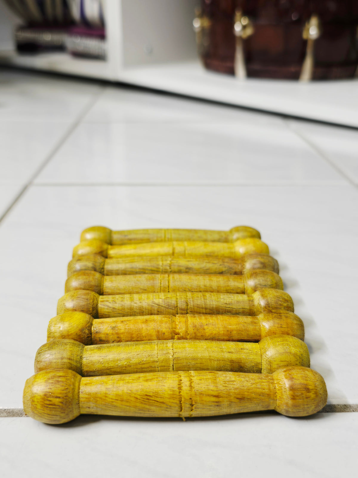 Yellow Wooden Bayan Ghattas (8 Piece Set) - Sangeet Store