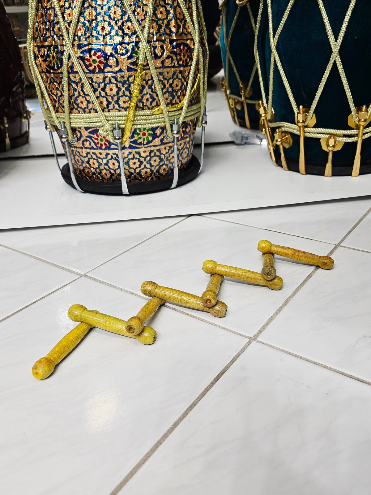 Yellow Wooden Bayan Ghattas (8 Piece Set) - Sangeet Store