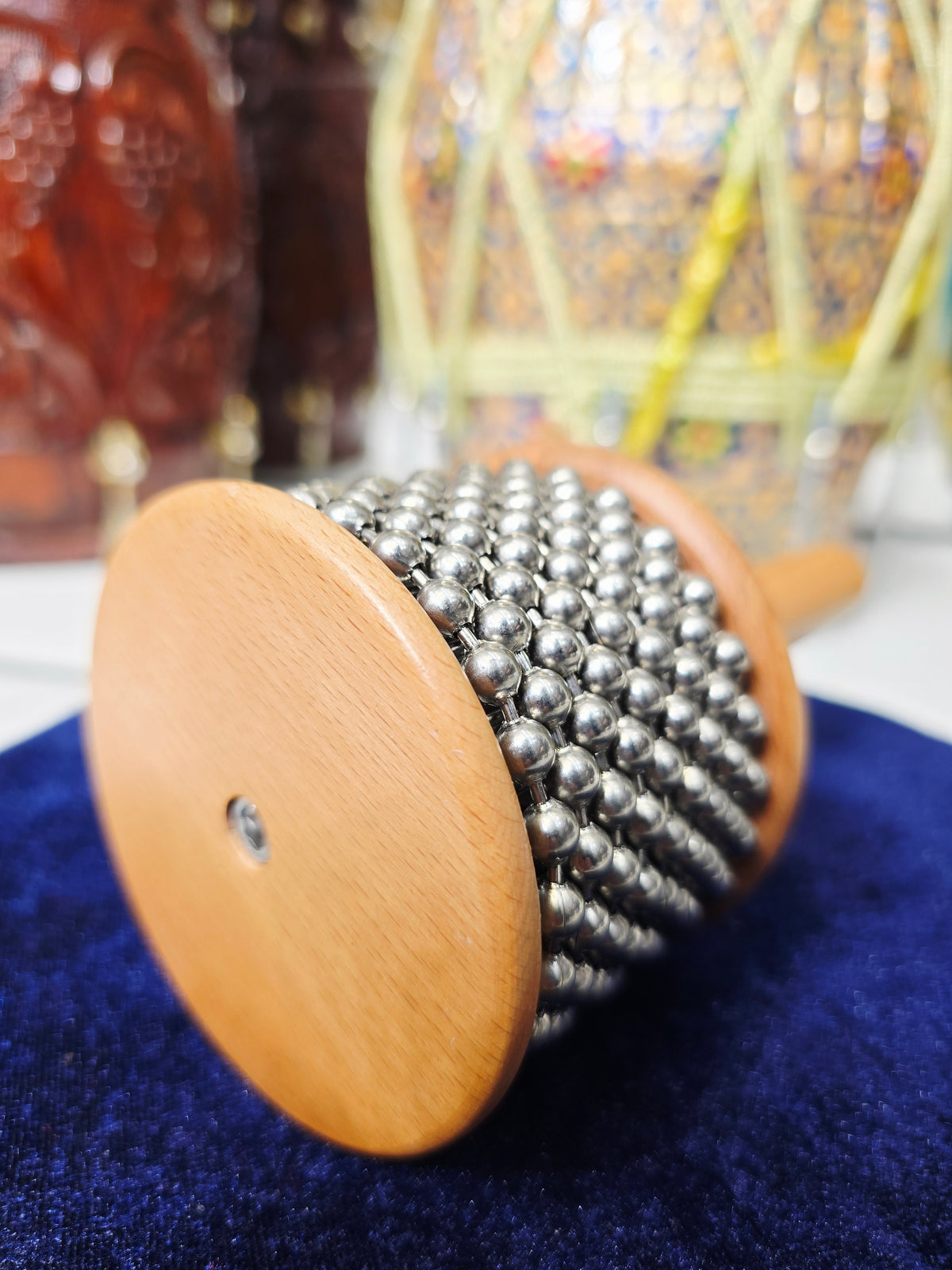 GrooveSpire – Wooden Handle Cabasa with Chrome Beads - Sangeet Store