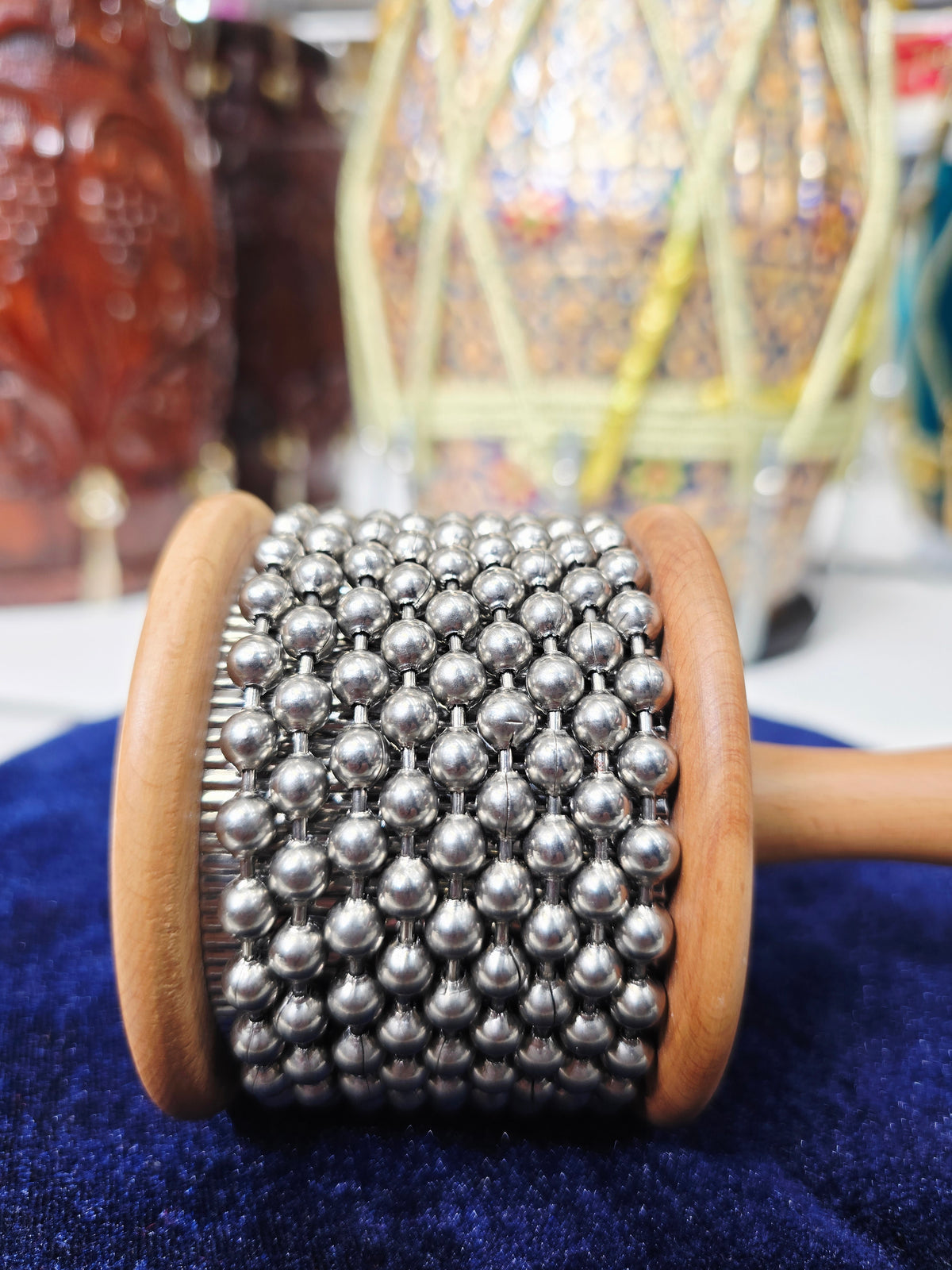 GrooveSpire – Wooden Handle Cabasa with Chrome Beads - Sangeet Store