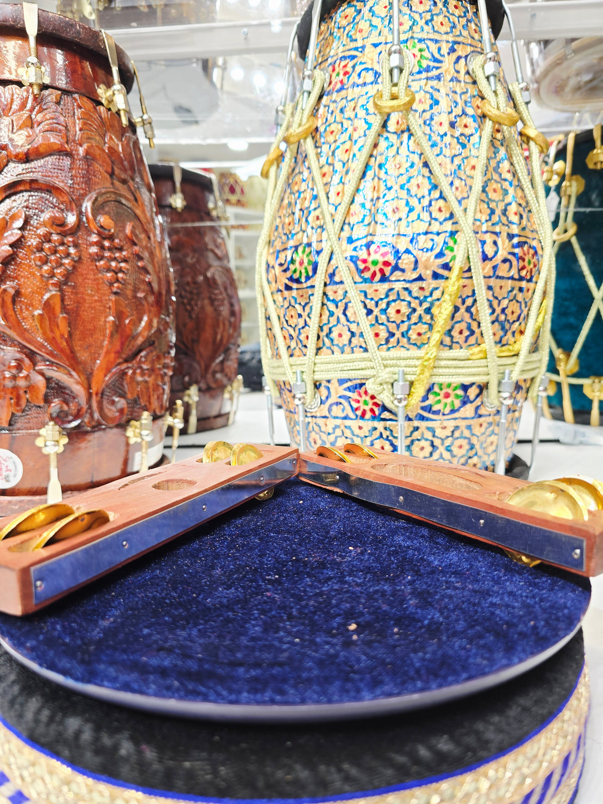 Taal Rath – Premium Sculpted Wooden Hand Khartaal *With Metal bands on bottom (One band isn't fully flush with the wood)