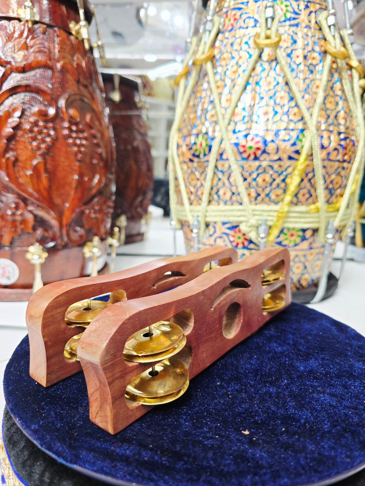 Naad Bindu – Sculpted Wooden Hand Khartaal with Metal Bands &
Minor Imperfection: One band not fully flush