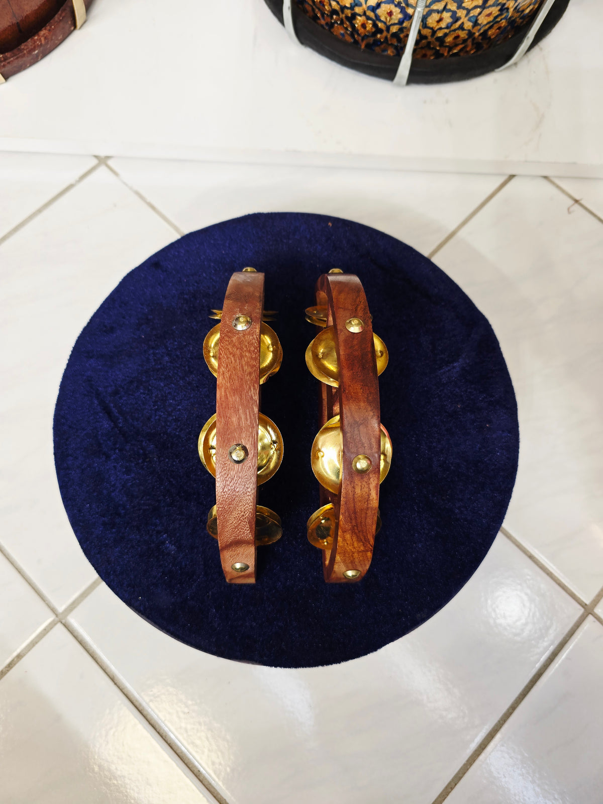 Chandra Taal – Half-Moon Wooden Khartaal Set with Brass Jingles *2 Minor Cosmetic Defects: Bent Jingles: