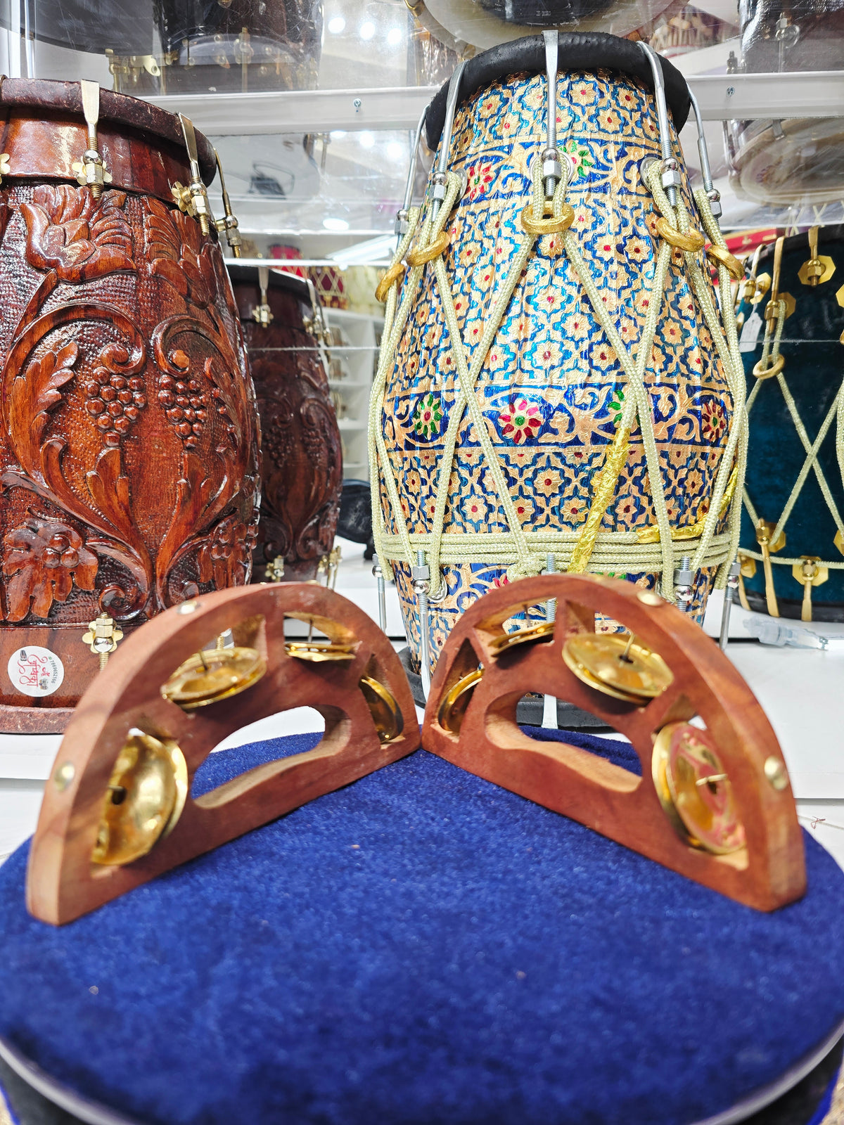 Chandra Taal – Half-Moon Wooden Khartaal Set with Brass Jingles *2 Minor Cosmetic Defects: Bent Jingles: