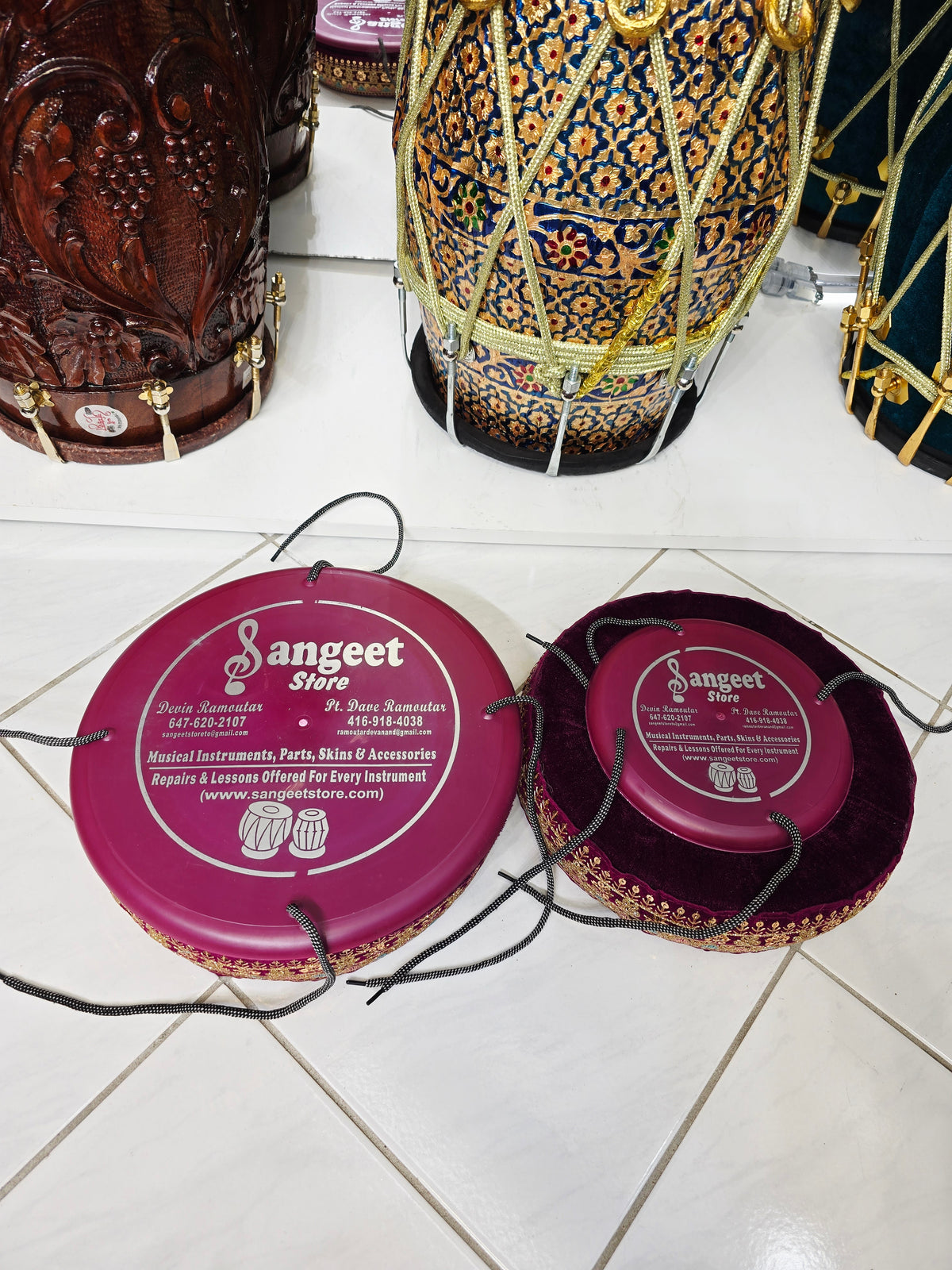 AmritRaga – Maroon Velvet Tabla Ring & Cover Set with Multicolor Embroidery - Sangeet Store