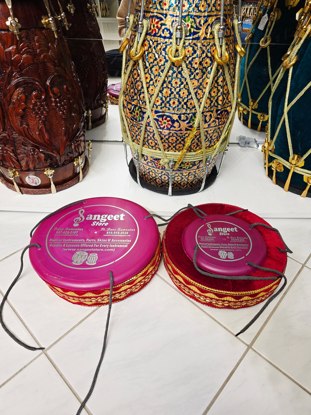 SurLalima – Crimson Red Tabla Ring & Cover Set with Gold Vine Embroidery - Sangeet Store