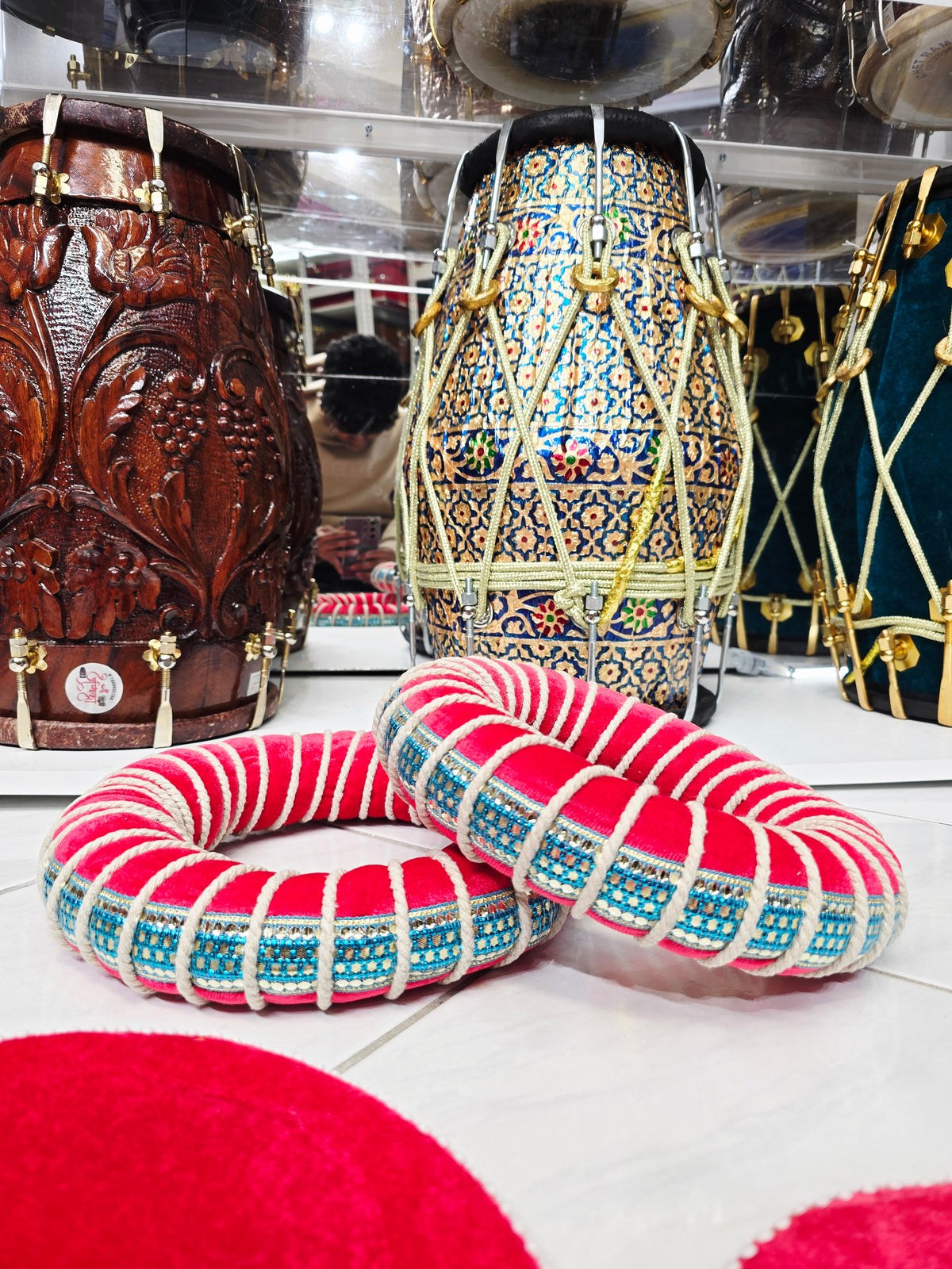 LalGoonj – Bright Red Tabla Ring & Cover Set (Minor Cosmetic Defects) - Sangeet Store