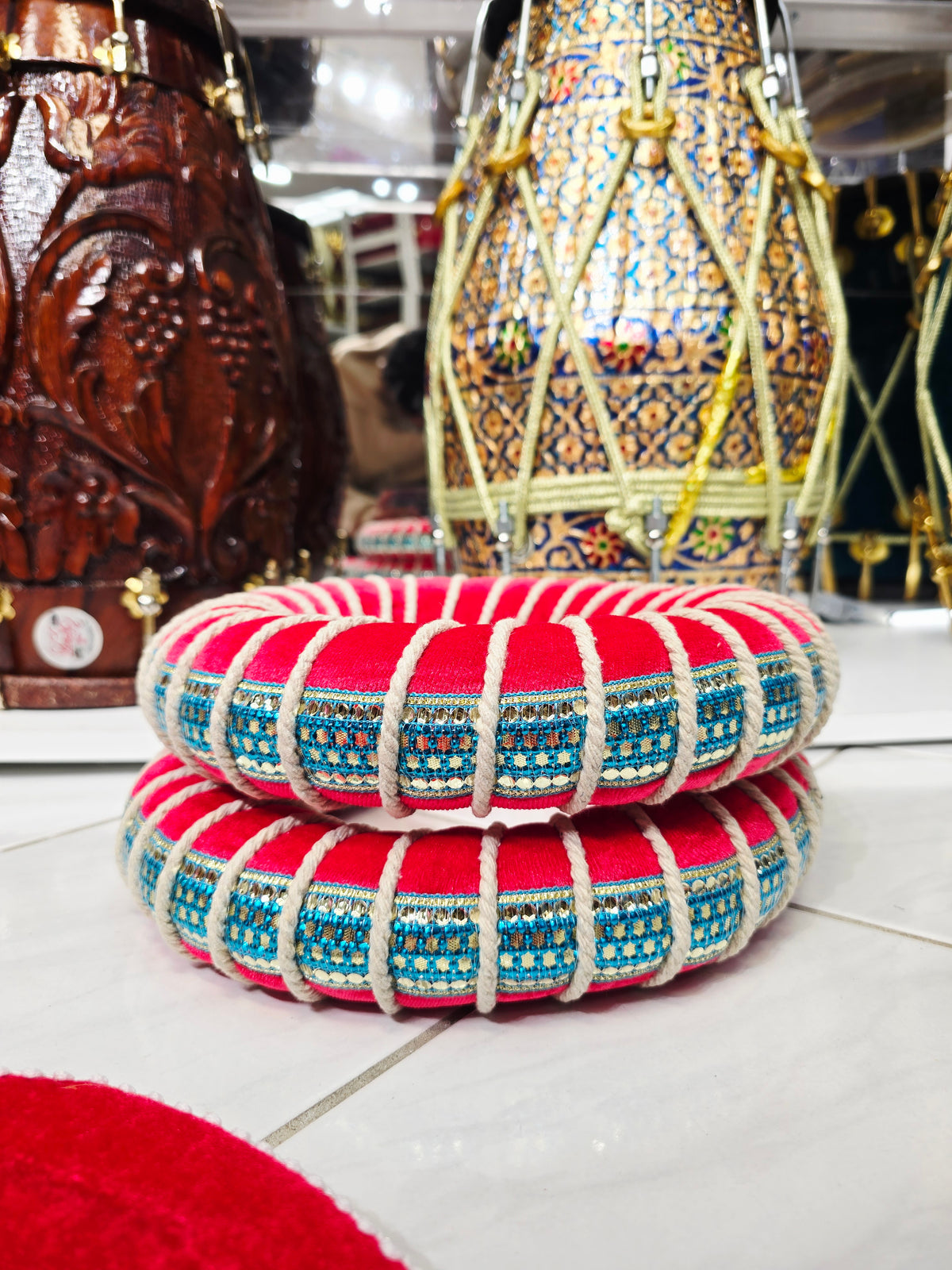 LalGoonj – Bright Red Tabla Ring & Cover Set (Minor Cosmetic Defects) - Sangeet Store