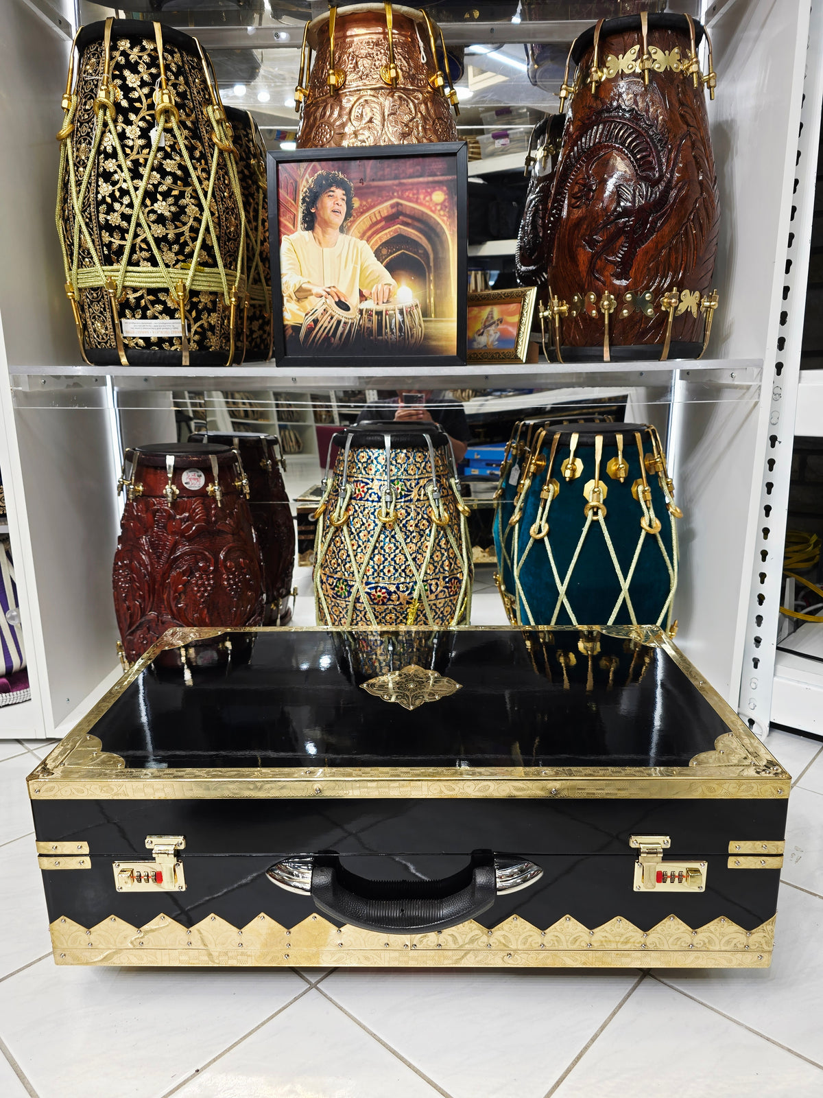 Kaala Shakti – Custom 3-Reed BMF 13-Scale Changer Harmonium | Glossy Black Finish • Extra Gold Accents • Black-on-Black Keys - Sangeet Store