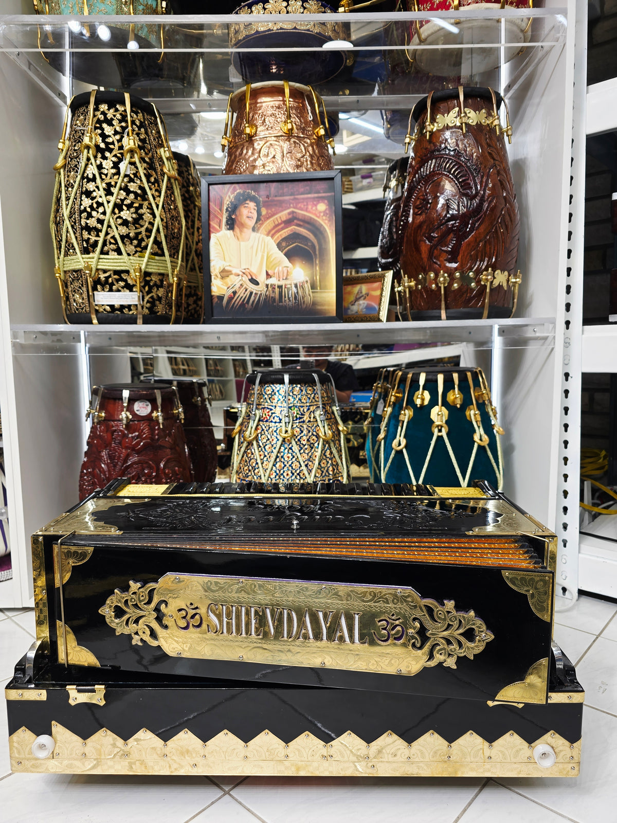 Kaala Shakti – Custom 3-Reed BMF 13-Scale Changer Harmonium | Glossy Black Finish • Extra Gold Accents • Black-on-Black Keys - Sangeet Store