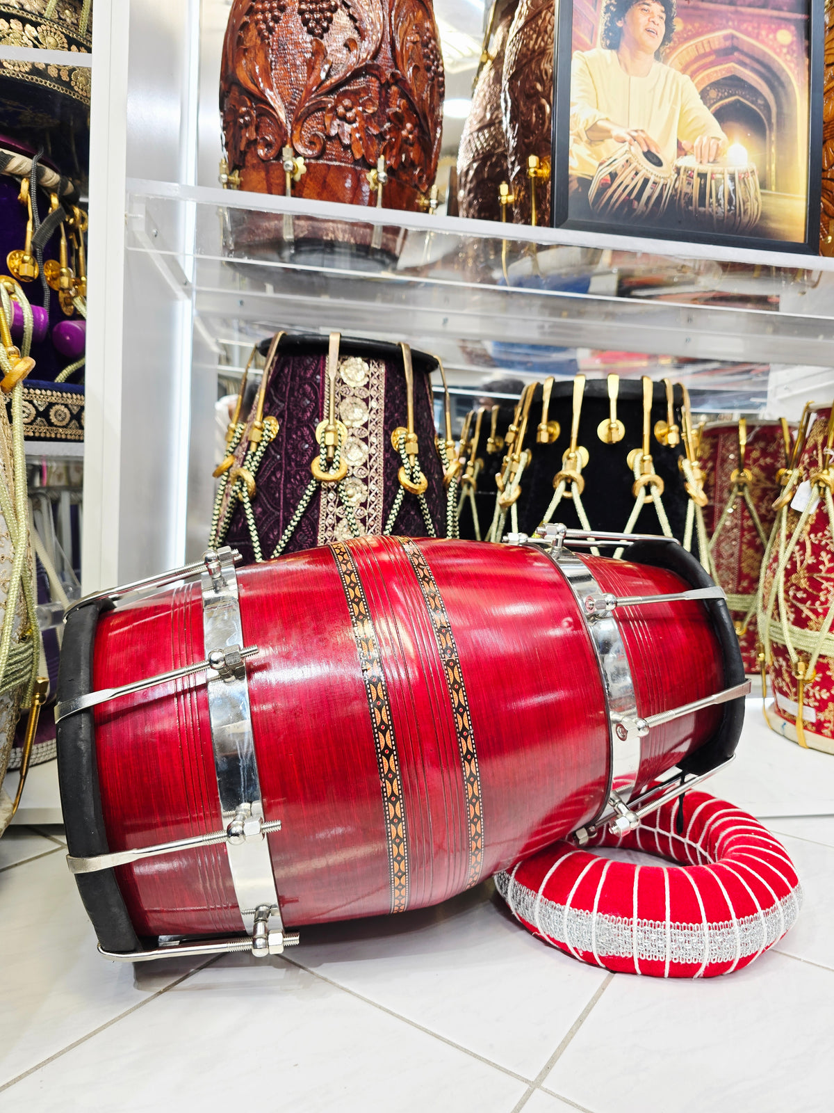 Cardinal Blaze – Painted Red Concert-Quality Dholak with Black Skins