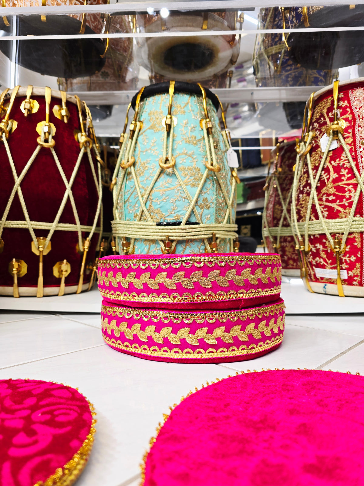 Rajkumari Rose Tabla Rings & Covers Set *Very Minor Cosmetic Blemishes - Sangeet Store