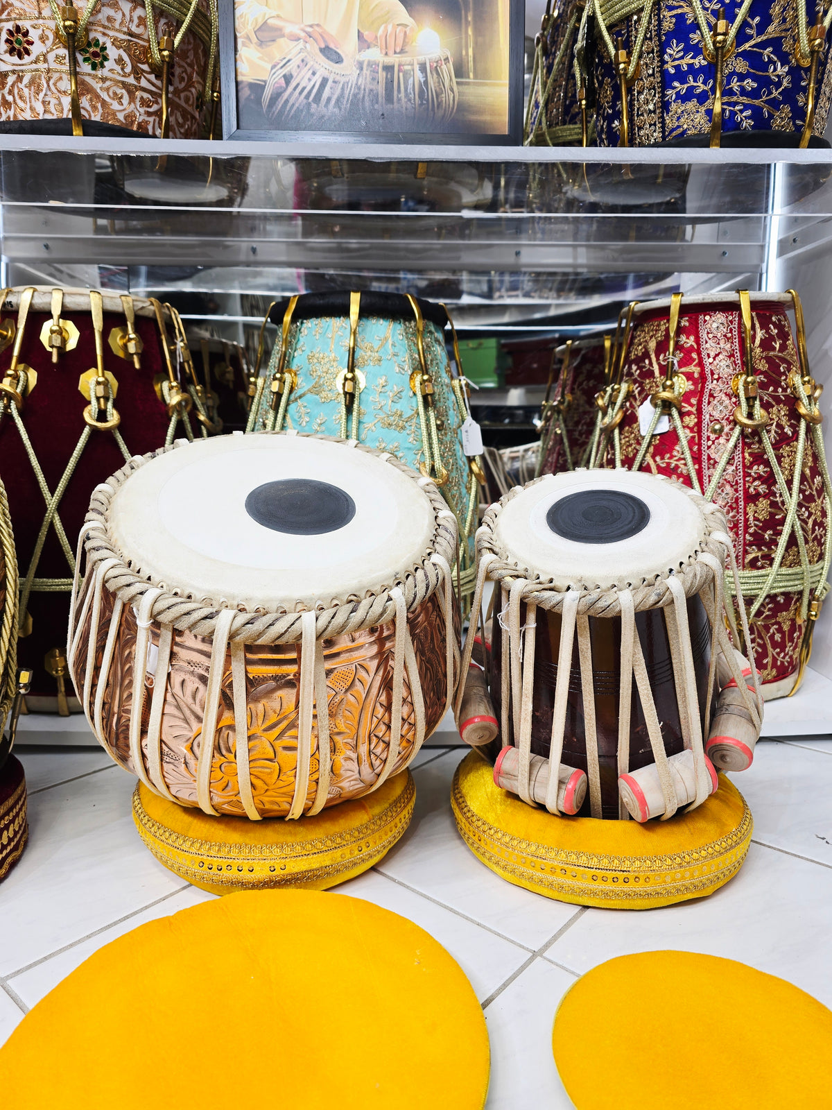 Raga Agni | Economy Professional Tabla Set:
9.25" Copper Bayan + 5.9" Red Sheesham Dayan (A#/B) *Cosmetic Defects
