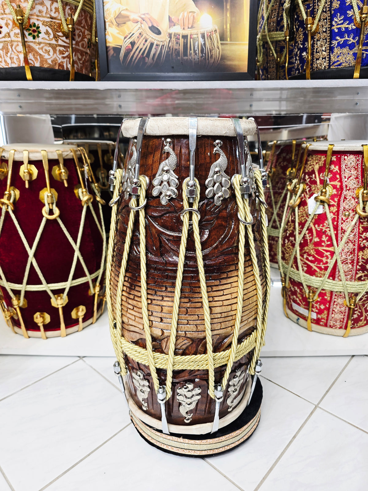 Surya Vein — 14 lbs Encarved Red Sheesham Chetram Gill Dholak *Adjusted for Ajit