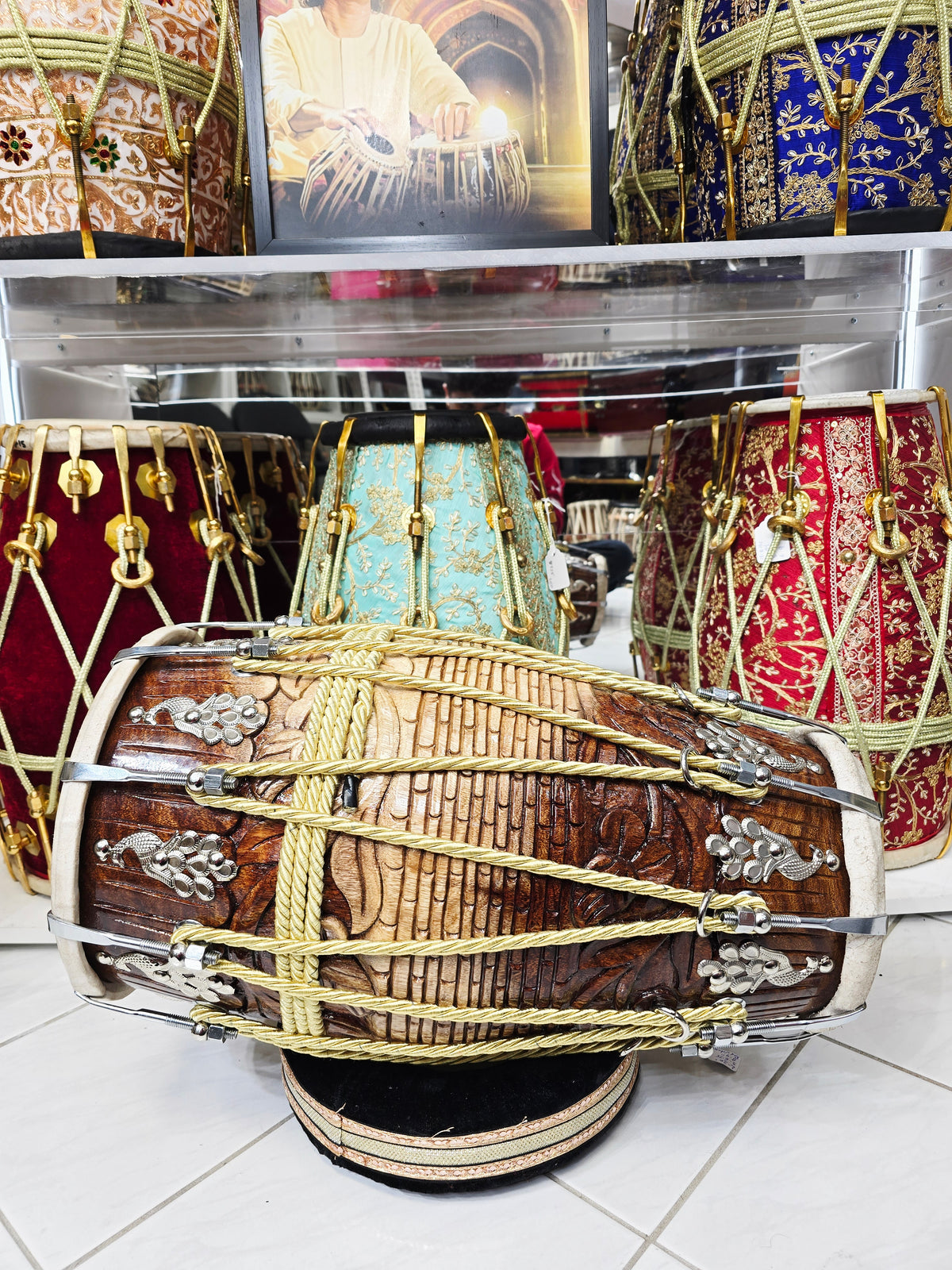 Surya Vein — 14 lbs Encarved Red Sheesham Chetram Gill Dholak *Adjusted for Ajit