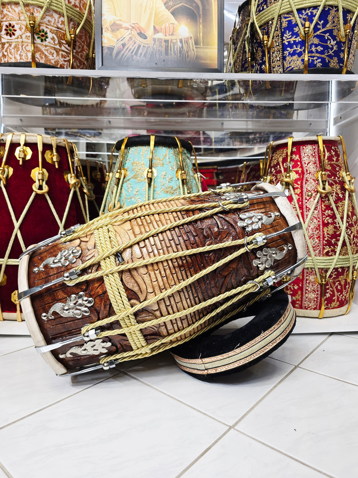 Surya Vein — 14 lbs Encarved Red Sheesham Chetram Gill Dholak *Adjusted for Ajit