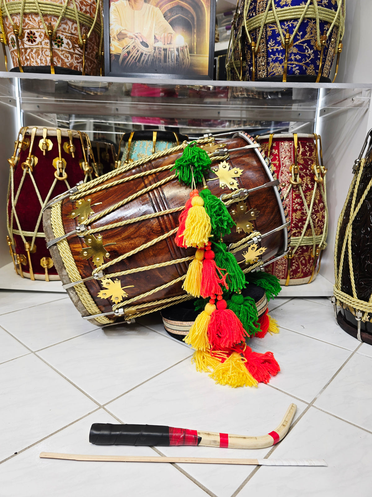 Rangtara — 19.75" Long, Mid-Sized Black Sheesham Punjabi Dhol with Tassels *Exceptional Sound