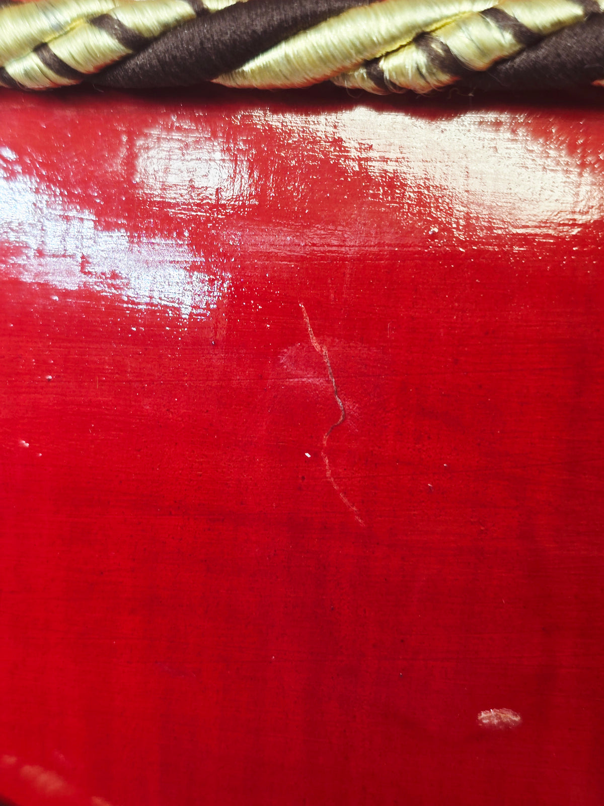 Lalvaaj — 25" Long, Red Painted Mango Wood Punjabi Dhol *Minor Cosmetic Defects *Plastic Bass Skin