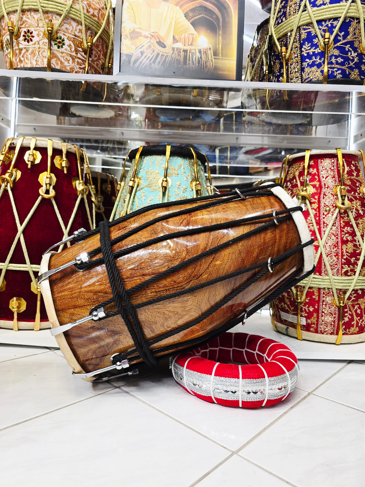 Trishakti — 18.5" Long, 12.8 lbs Hybrid Half-Roped Half-Bolted Chetram Gill Dholak *Very Minor Cosmetic Blemishes