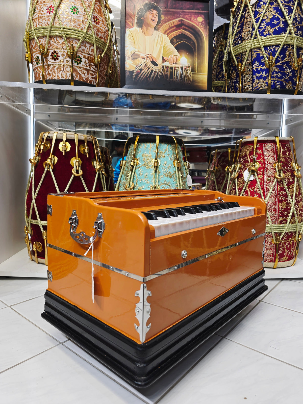 Saffron Symphony: Compact Orange 32 Key Semi-Pro Boxed Harmonium with Coupler (Without Stoppers) *Very Minor Cosmetic Blemishes