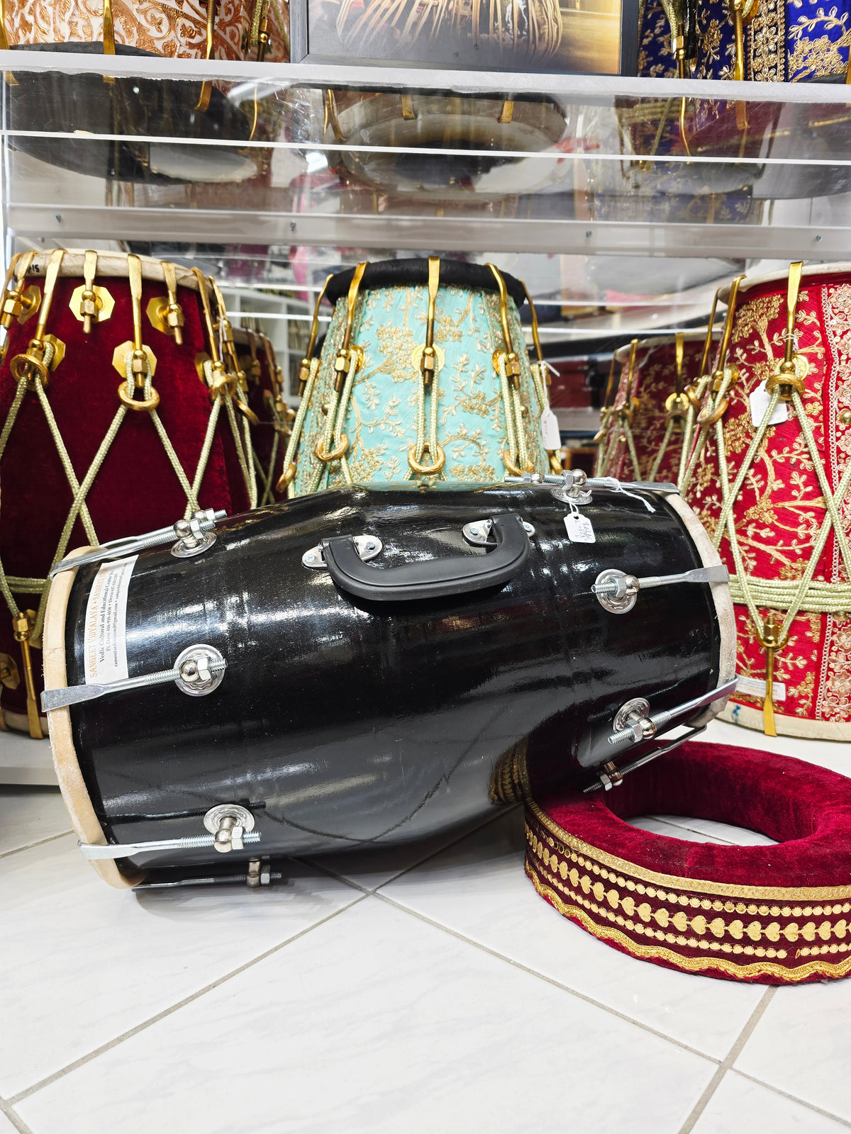 Noir Taal | Black Student Dholak with Handle & Chrome Bolts – Minor Cosmetic Blemishes *Mediocre Sound