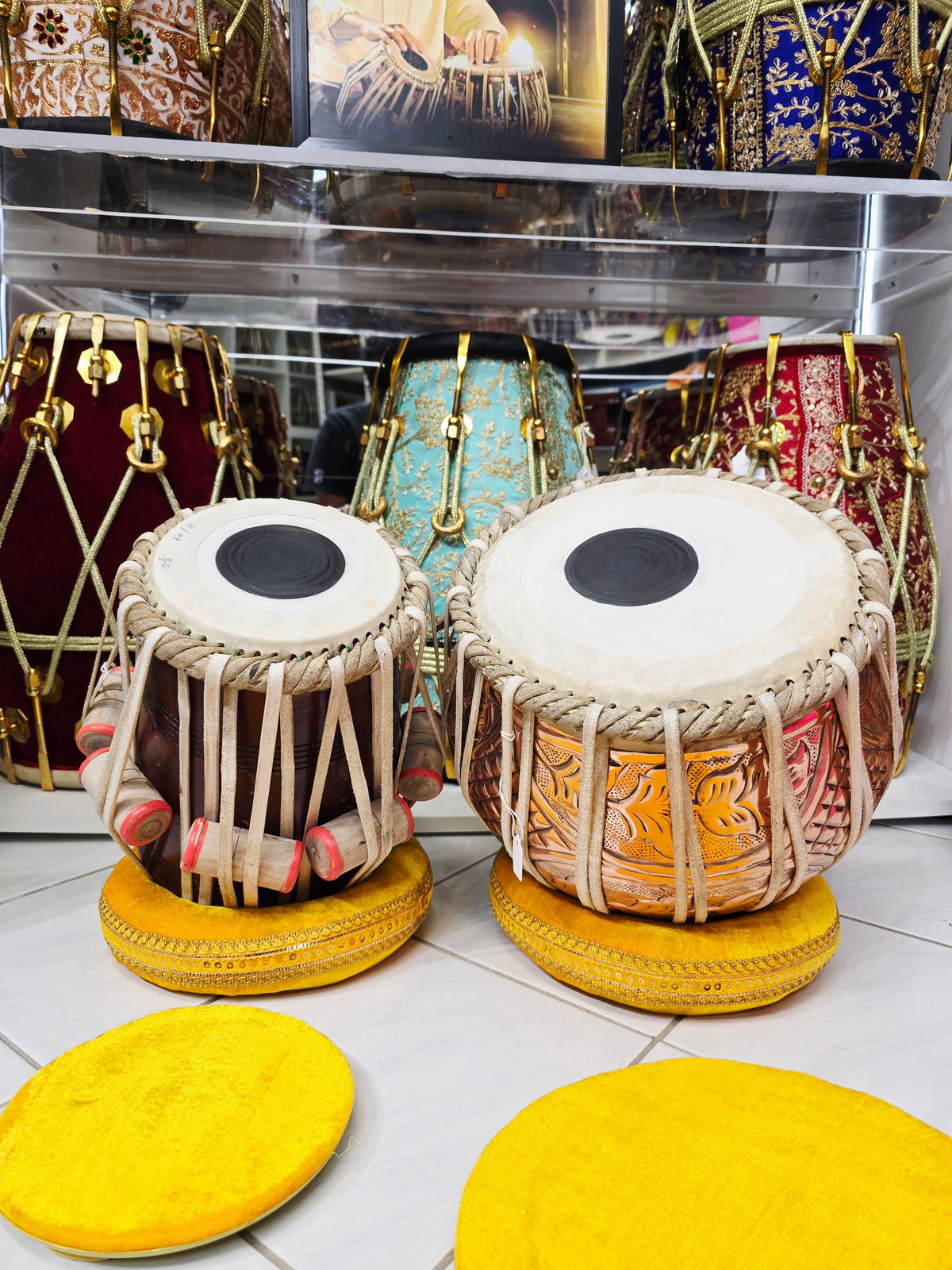 Surya Nada | Economy Professional Tabla Set – 9.25" Engraved Copper Bayan (3.5kg) & 5⅞" A#/B Red Sheesham Dayan *Very Slight Hissing & Minor Cosmetic Defects