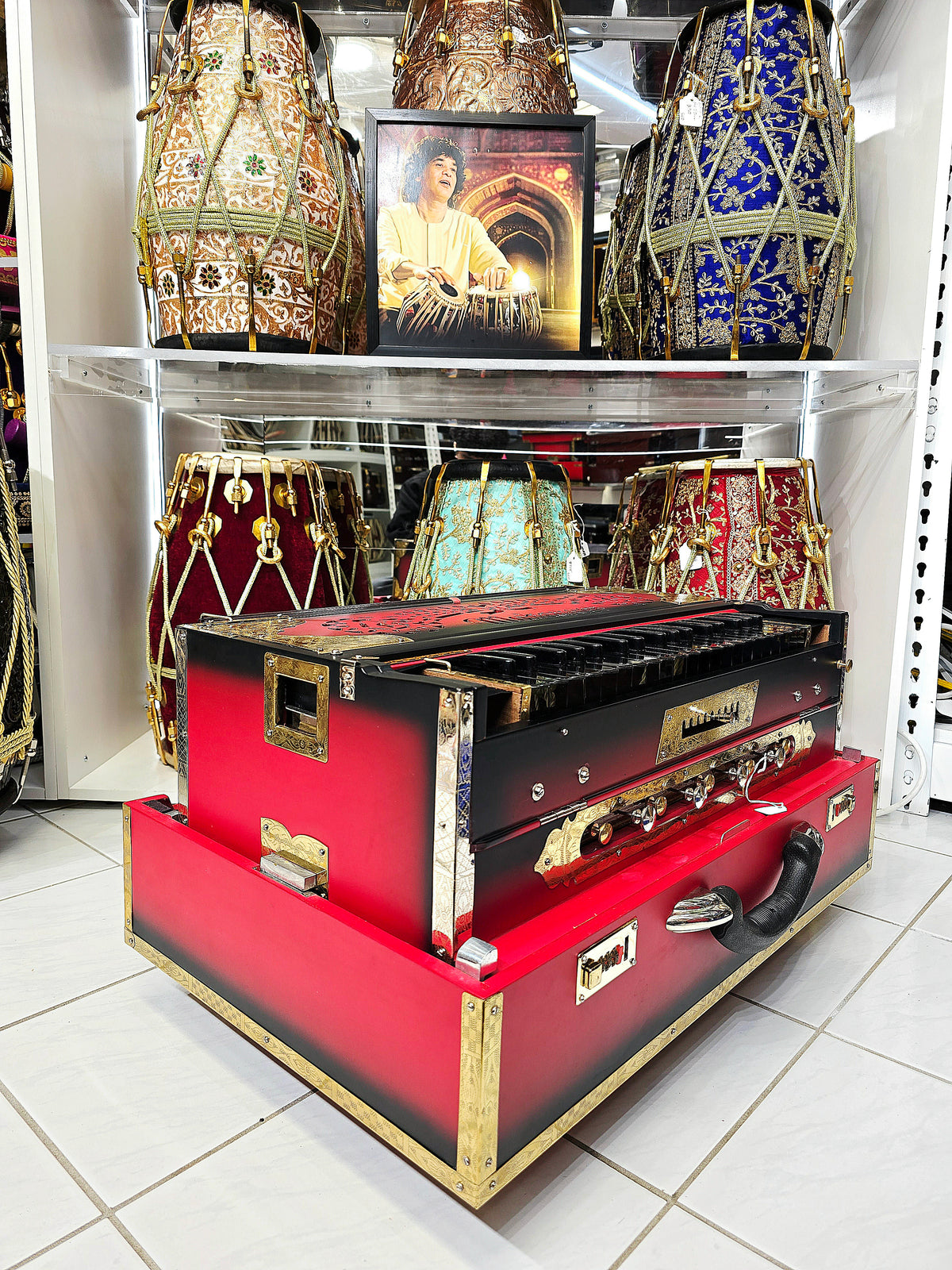 Agnirāga | Blended Matte Red-Black 9-Scale Changer BMF Harmonium — Custom for Pundit Balmesh Ji