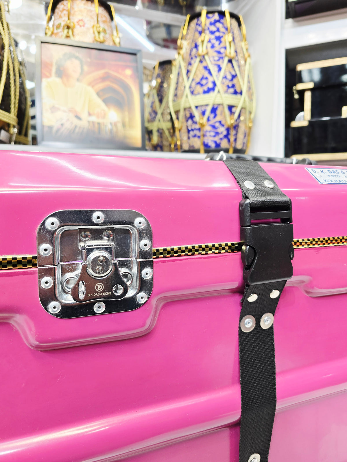 Royal Rāga Vault – Magenta Velvet-Lined Harmonium Case with 360° Wheels *Very Minor Cosmetic Blemishes - Sangeet Store
