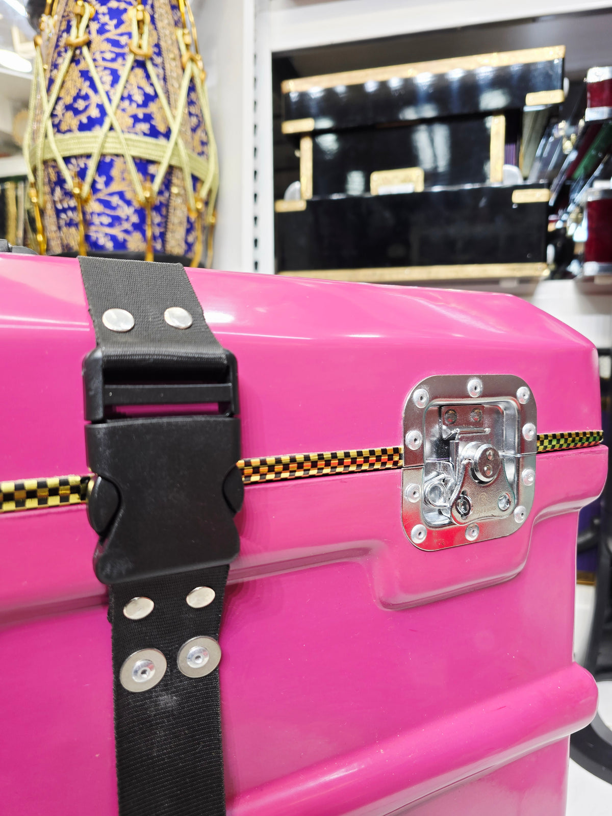 Royal Rāga Vault – Magenta Velvet-Lined Harmonium Case with 360° Wheels *Very Minor Cosmetic Blemishes - Sangeet Store