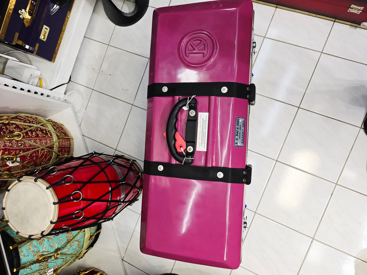 Royal Rāga Vault – Magenta Velvet-Lined Harmonium Case with 360° Wheels *Very Minor Cosmetic Blemishes - Sangeet Store