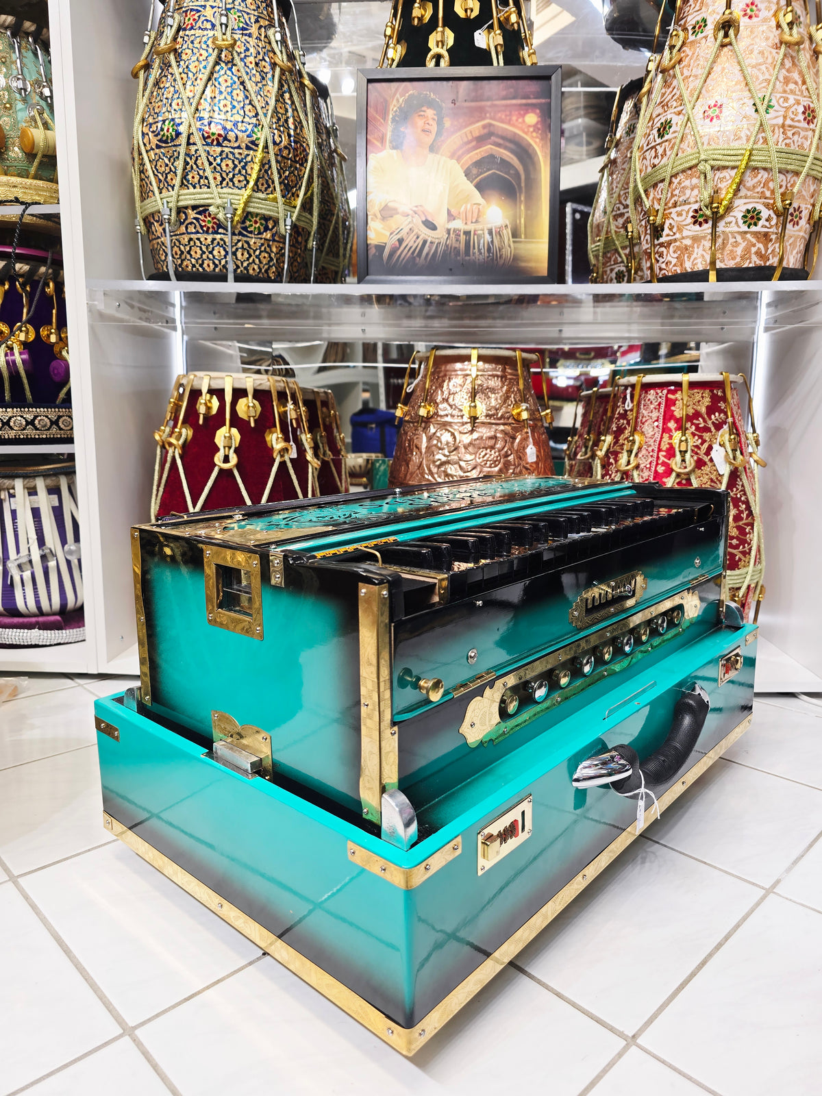 Aqua Noir Harmonium – Custom Build for Shiv Omesh | 3 Reed BMF 9 Scale-Changer Harmonium