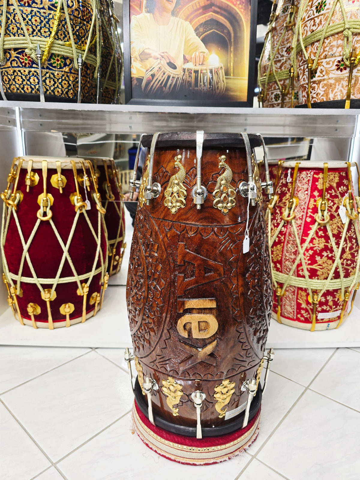 Divine Om Dholak – Custom Engraved for Alex
|
Red Sheesham Wood | Chetram Gill Build | Gold Hardware - Sangeet Store