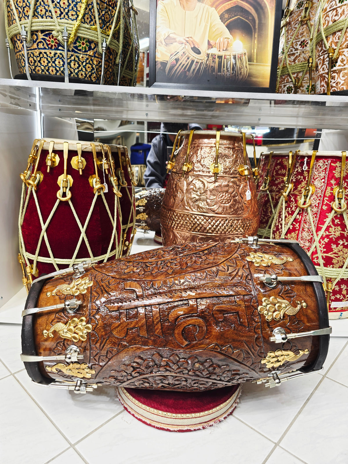 Divine Om Dholak – Custom Engraved for Alex
|
Red Sheesham Wood | Chetram Gill Build | Gold Hardware - Sangeet Store